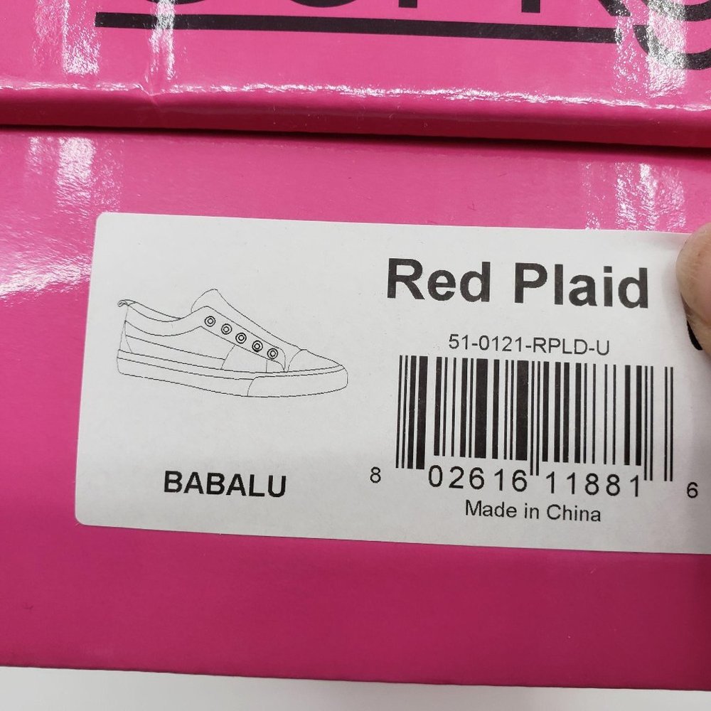 CORKYS Babalu Red Buffalo Plaid Slip On Sneakers Distressed Tennis Shoes 6-9 NWT - Picture 8 of 8